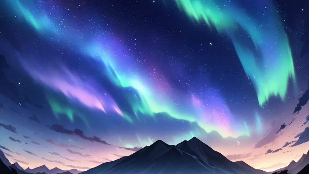 Aurora over dark mountains
