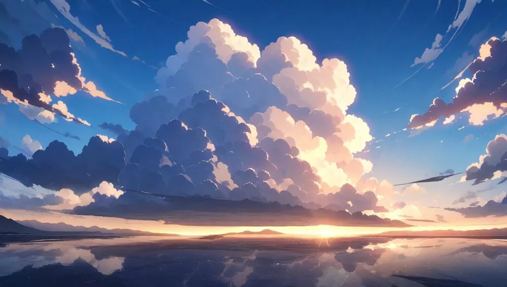 Blue sky with large white clouds